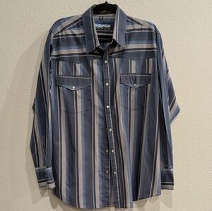 Blue and White Striped Casual Button Down Shirt